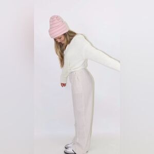 Apres June NWT Women’s Size Medium Tall White Tan Seersucker Elastic Waist Pants